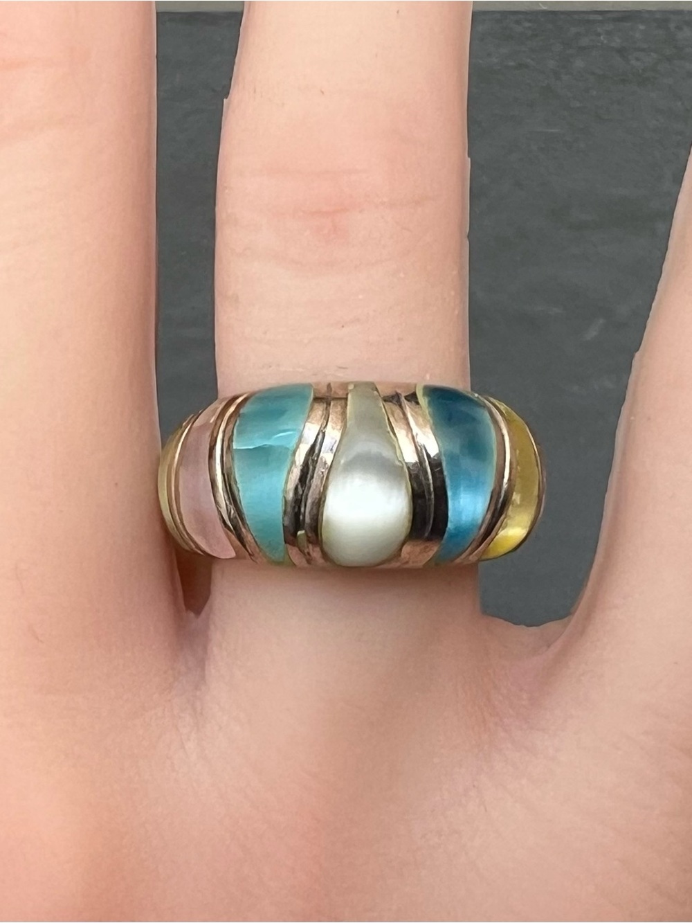 Multicolor Enamel and Pearl Accent Dome Ring - Women Jewelry